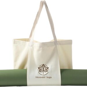 Canvas Tote Bag with Yoga Mat Carrier Pocket Carryall Shoulder Bag for Office, Workout, Pilates, Travel, Beach and Gym