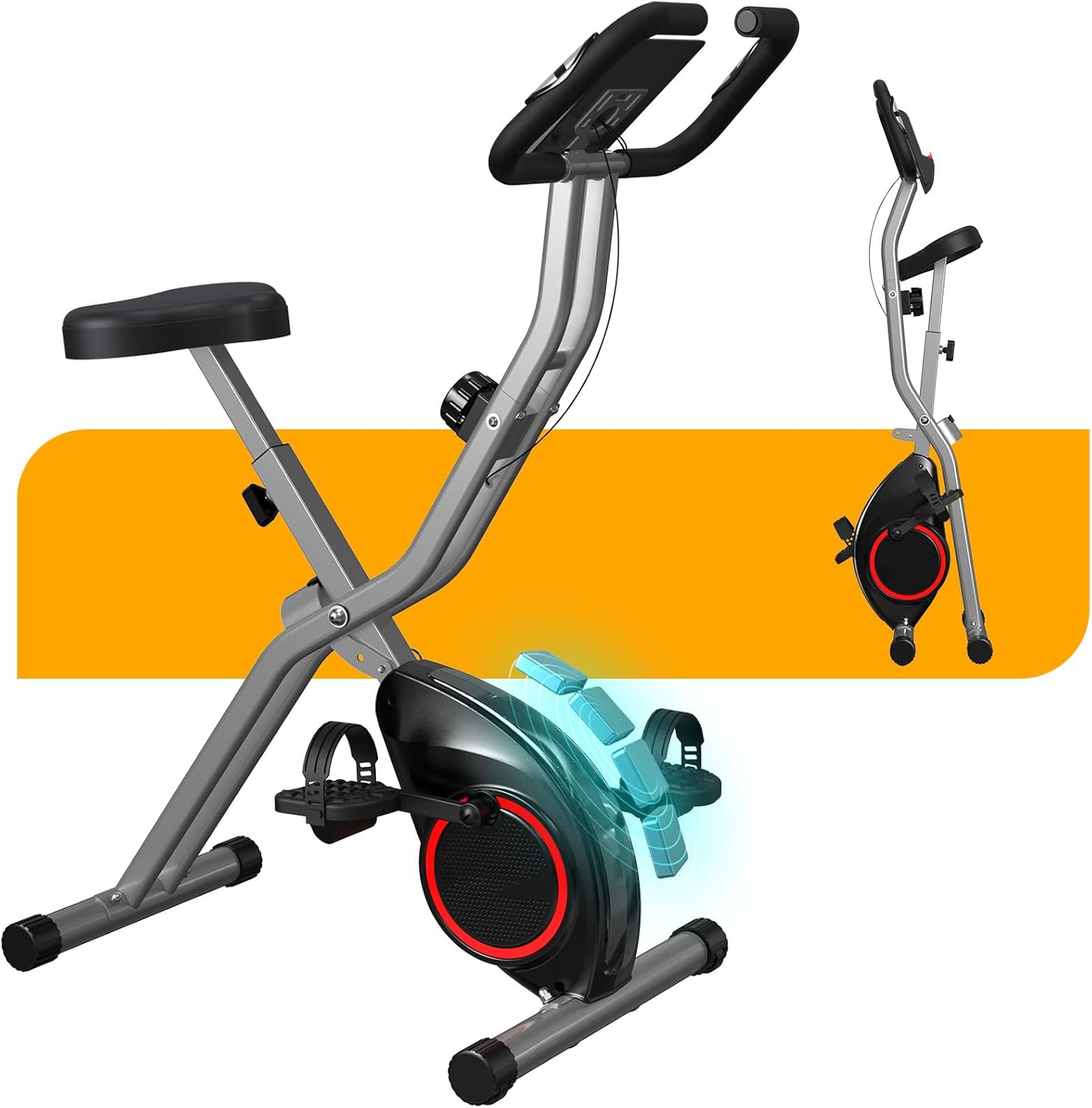 Foldable Exercise Bike for Seniors, Indoor 5 IN 1 Stationary Bike with 16-Level Magnetic Resistance and Tri-Position Ride, 260LBS Capacity, 5.5 LBS Flywheel, Designed for Home Workout 816