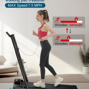 Walking Pad Treadmill,2.5 HP Under Desk Treadmill with LED Display,5% Manual Incline Treadmills for Home with Handrail Control/Remote Control,‎Walking Jogging Running Machine for Home Office