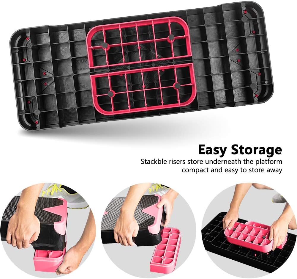 Adjustable Workout Aerobic Stepper, Aerobic Exercise Step Platform with 2 Risers, Exercise Step Deck for Fitness, 26.5" Trainer Stepper with Non-Slip Surface Home Gym & Extra Risers Options - Image 3