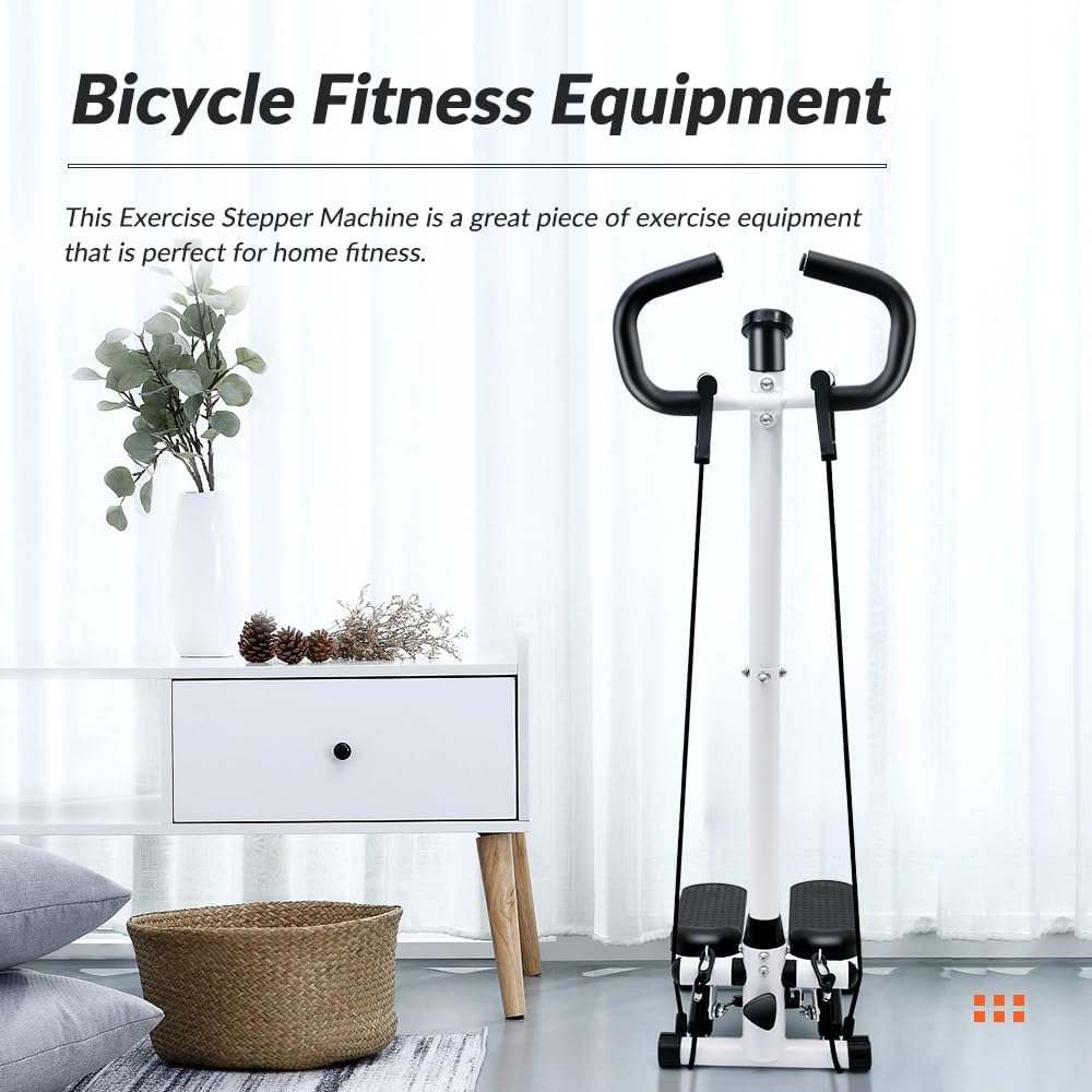 ALSO GO Exercise Stepper Machine with LCD Display Monitor for Home Gym, Portable Stair Stepper Health Fitness Machine Workout Equippment with Handle and Resistance Bands, White - Image 9