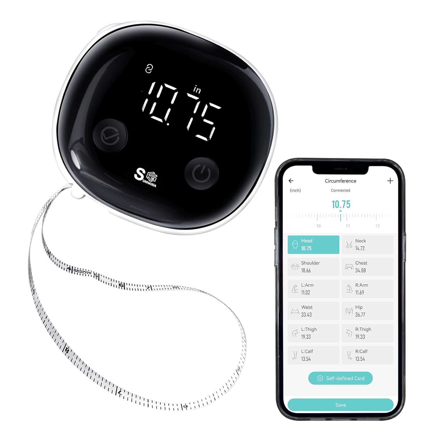 Fitdays Smart Body Tape Measure with Bluetooth Fitdays APP for Body Fat & Muscle Measurement, LED Display,Type-C,Unlimited Users (Black)