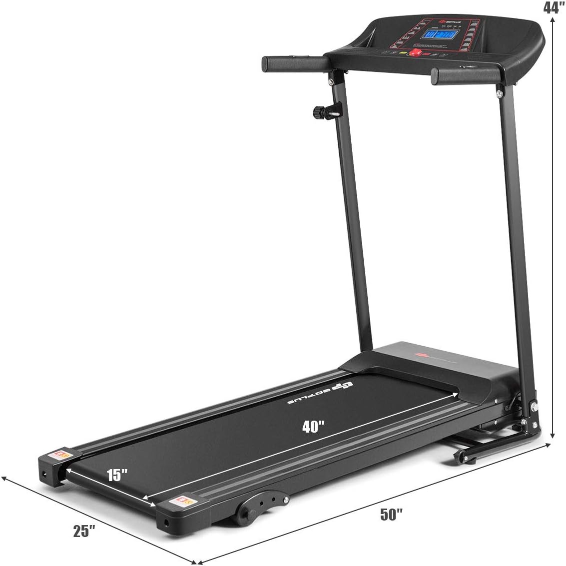 Goplus Electric Folding Treadmill, Adjustable Incline and Low Noise Design, with LCD Display and Heart Rate Sensor, Compact Running Machine for Home Office Apartment Black - Image 8