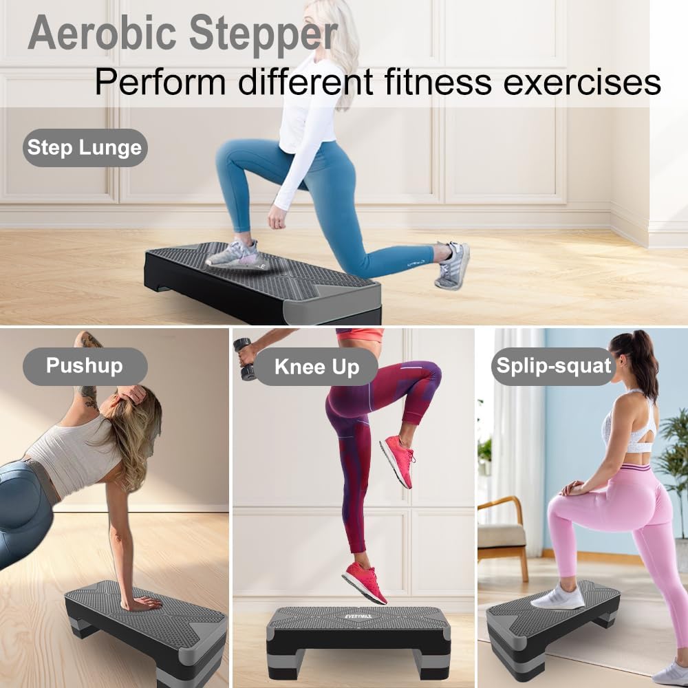 EVERYMILE Aerobic Exercise Step, Adjustable Aerobic Stepper for Exercise, Workout Step Platform, Step Up Box, 26.5" Step Deck with 4” 6” 8” Adjustable Height Risers, Women Home Gym Fitness - Image 7