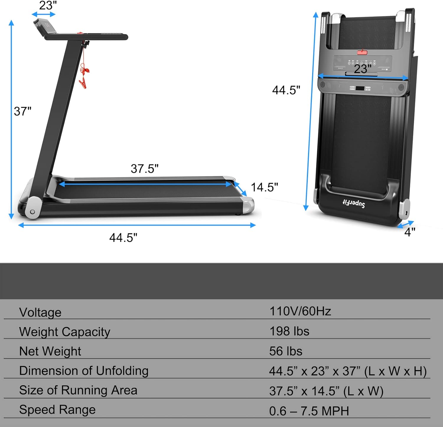 Goplus Folding Treadmill, Compact Superfit Treadmill with APP Control, Blue Tooth Speaker, 12 Preset Programs, LED Display and Device Holder, Walking Running Machine for Home Office - Image 8