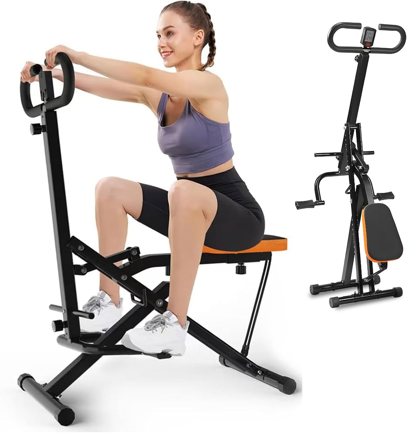 Squat Machine for Home, Squat Ride / Rowing Machine with Adjustable Resistance, Foldable Exercise Equipment, Glute & Leg Cardio Workout Machine