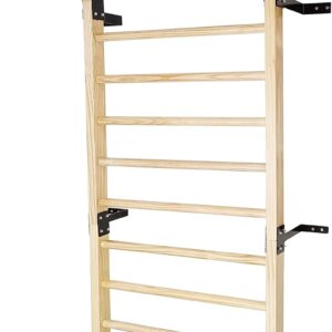 Swedish Ladder,Gymnastics Stall Bar, Wall Mounted Pull Up Bar- Solid Wood With11 Strategic Rods-86.6 Inches Height, 32 Inches Width, Indoor Gym Workout Yoga