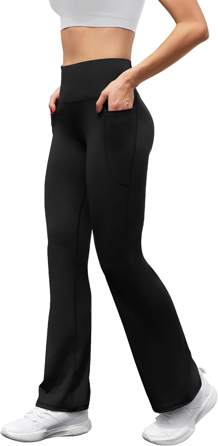 Women's High Waist Flare Yoga Pants Tummy Control Casual Bootcut Leggings with Side Pockets - Image 2