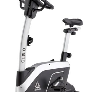Reebok Fitness Upright Exercise Bike, Bluetooth Stationary Cycling Bike with 24 Resistance Levels, 12 Training Programs, Indoor Bike with Gel Pad Saddle