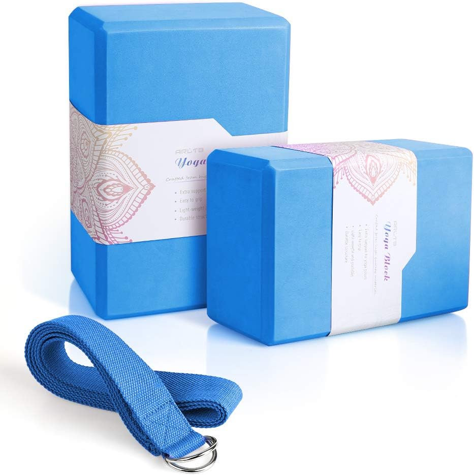 2 Pack Yoga Blocks 9"x 6"x 4" EVA Foam Blocks with Strap, High Density Block for Support and Deepening Poses