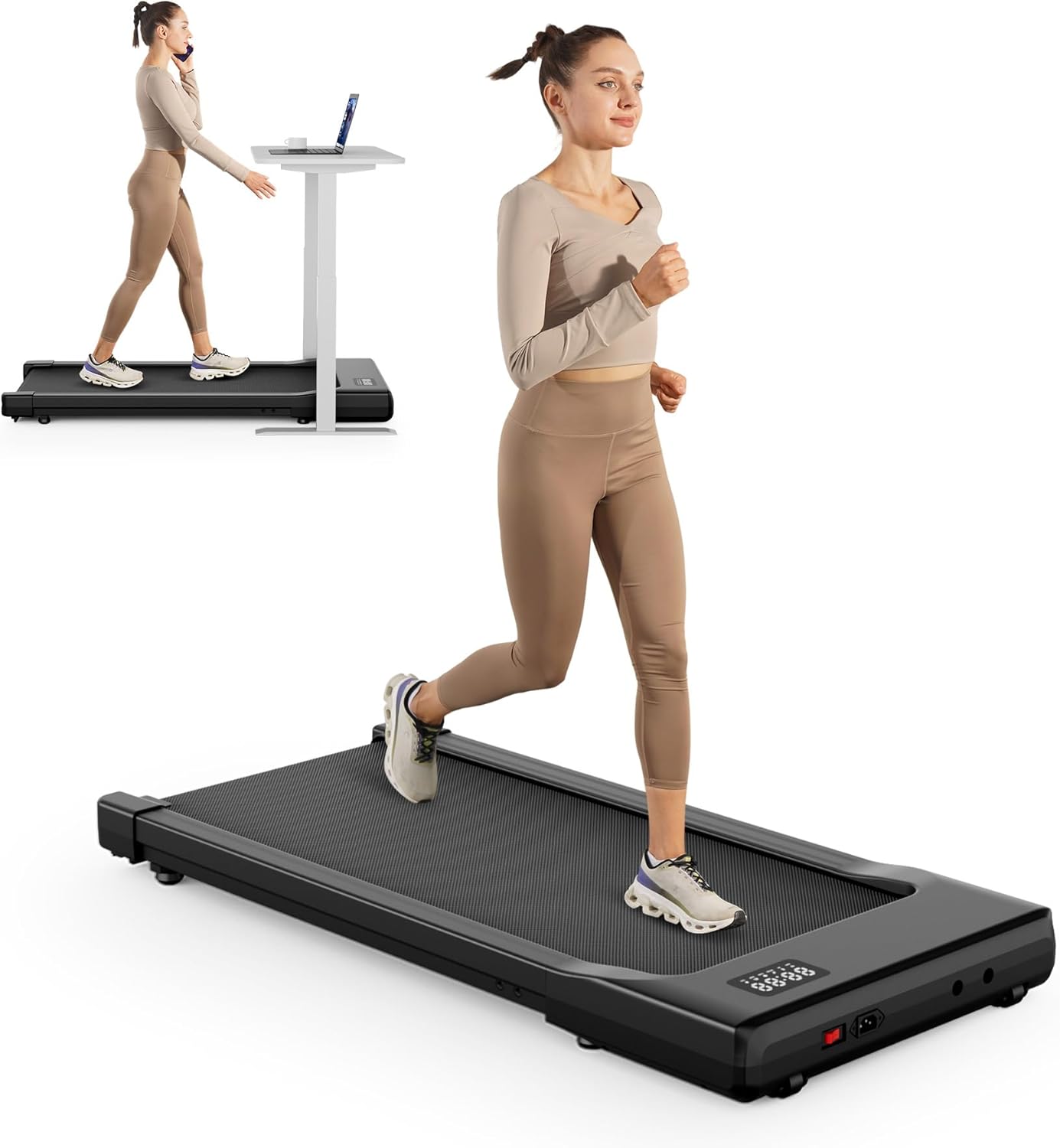 SupeRun Walking Pad, Under Desk Treadmill, 3 in 1 Portable Treadmill with Remote Control LED Display, 2.5 HP Quiet Walking Jogging Machine for Office Home Use, 300 Lbs Capacity