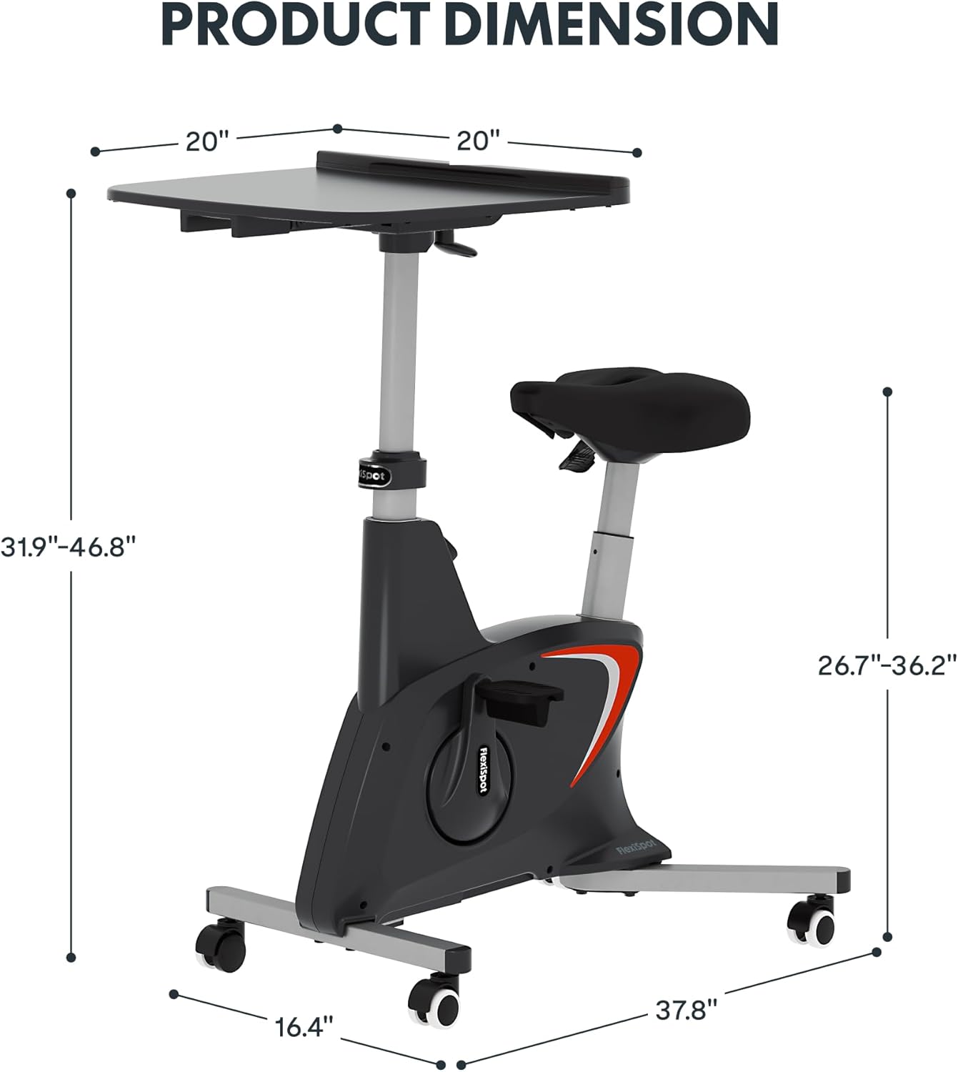 FLEXISPOT Exercise Bike with 2D Desktop, Space Saving Under Desk Bike with Removable Desk, Stationary Bikes Indoor Bikes with 300LBS Heavy Duty 8-Level Resistance Flywheel Optional LCD, V9PRO/V9MAX - Image 9