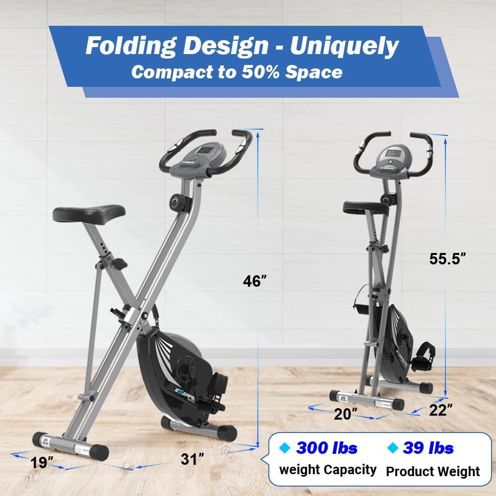 Exerpeutic Foldable Exercise Bike, 8 levels of Resistance Stationary Bicycle with Airsoft Seat, LCD Display to Track Distance, Calories, Time and Speed - Image 5