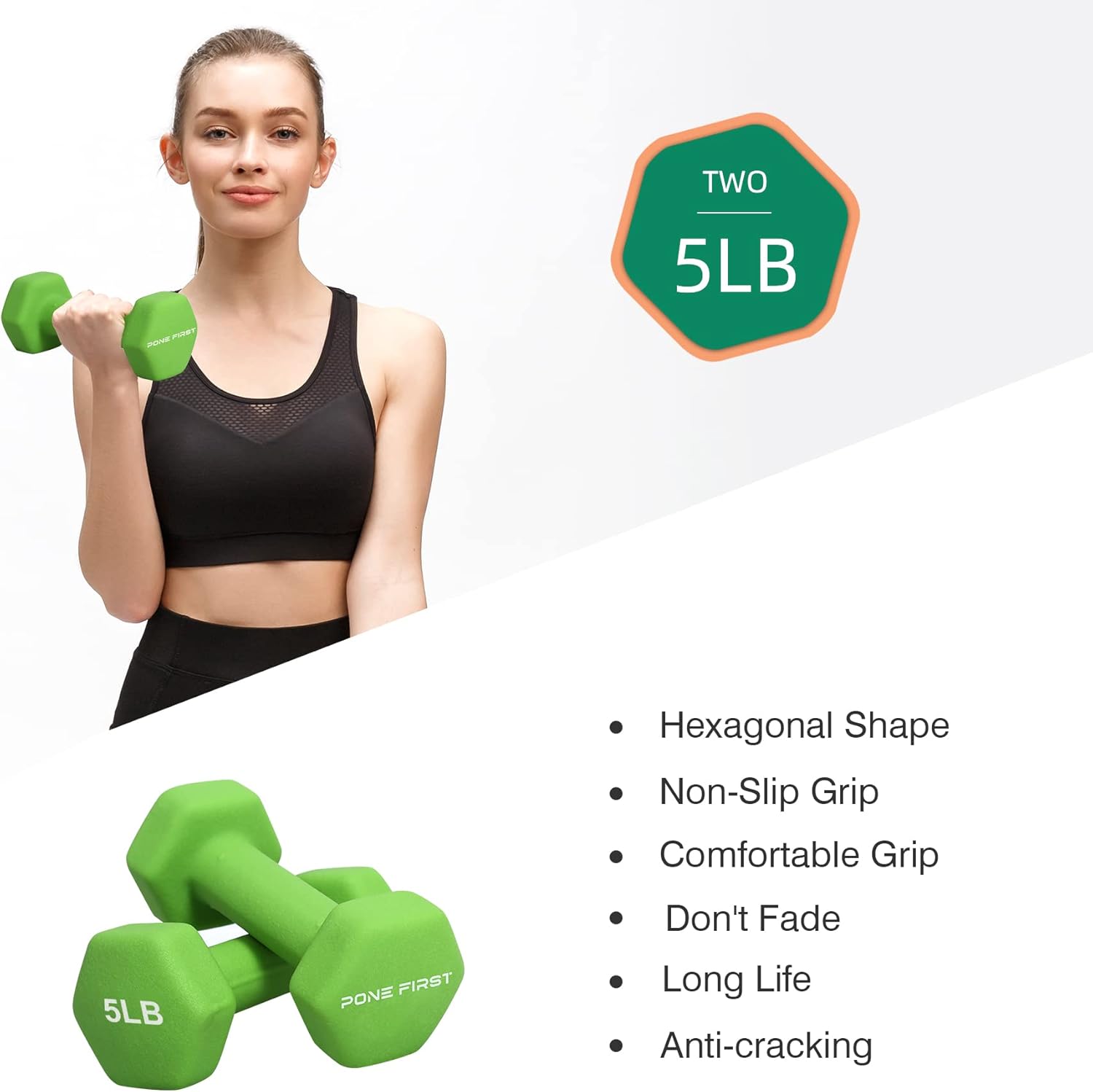 Dumbbell Hand Weight Pairs – Neoprene Dumbbell Exercise & Fitness For Home Gym Equipment and Adjustable Dumbbell Sets–Non-Slip, Color Coded Hex Shaped Free Weights For Women,Men 2LB 3LB 5LB 8LB 10LB Pounds - Image 2
