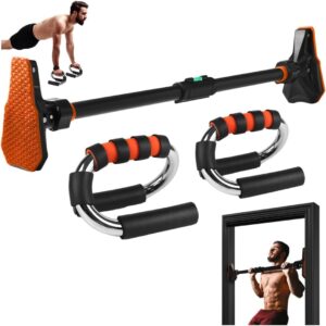 SQUATZ Doorway Pullup Bar & S-Shaped Push Up Bars – Pushup Handles for Floor – Door Frame Adjustable Pull Up Hanging Bar Home Gym Equipment