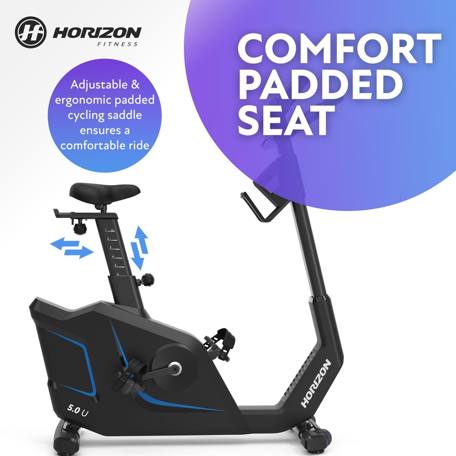 Horizon Fitness 5.0U Upright Bike, Fitness & Cardio, Magnetic Resistance Cycle with Bluetooth, Padded Seat, Step-through Frame, and 300lb Weight Capacity - Image 6