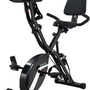 BARWING Stationary Exercise Bike for Home Workout, 5 IN 1 Foldable Indoor Cycling Bike for Seniors, 350LB Capacity, 16-Level Magnetic Resistance, Seat Backrest Adjustments