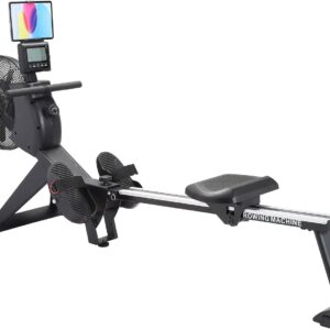 Indoor Foldable Rowing Machine with Tall Legs – LCD Monitor, Device Tablet Holder, 16 Levels of Quiet Resistance, Easy Storage for Home Use Wind Rower Machine with Seat Cushion