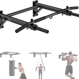 Wall Mounted Pull Up Bar, Thicken Steel Max Load 300 lbs，Punch Bag and TRX Training Hook for Home Gym Upper Body Workout Chin up Bar for Garage