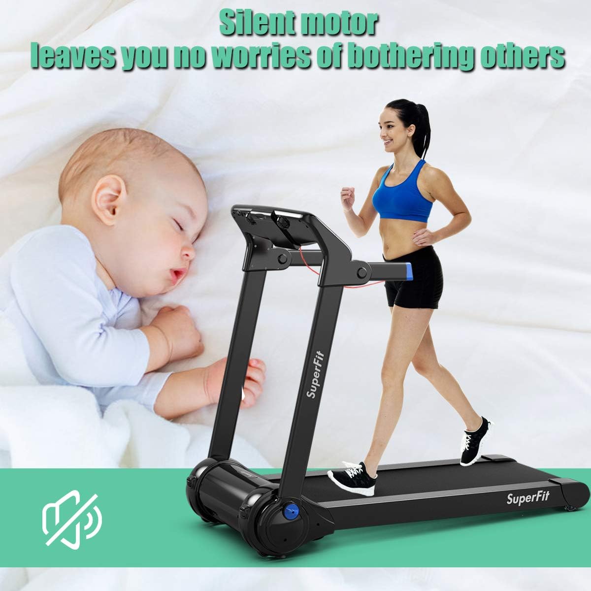 3.0HP Motorized Folding Treadmill, Portable Treadmills with HD Digital Display, Bluetooth Speaker & APP Control, Small Running Machine for Home Office, Installation-Free, Blue - Image 5