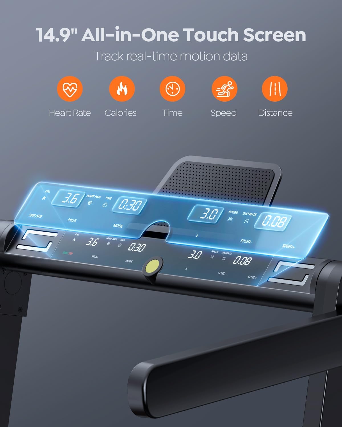 2 in 1 Folding Treadmills for Home Small Office, 2.5HP Walking Pad Treadmill with Handle Bar, 300lbs Capacity, Copmact Protable Treadmill with Smart APPs, 12 HIIT Modes and Touch Screen - Image 4