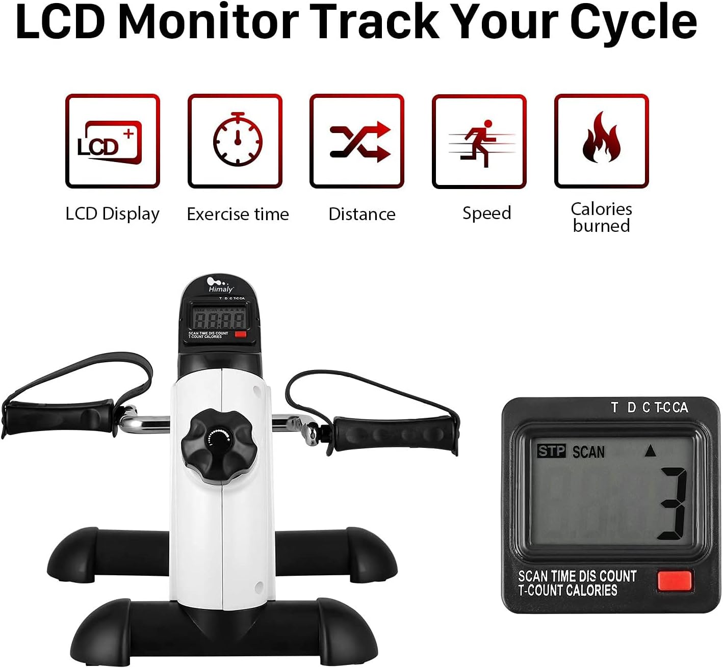 Mini Exercise Bike, himaly Under Desk Bike Pedal Exerciser Portable Foot Cycle Arm & Leg Peddler Machine with LCD Screen Displays - Image 2