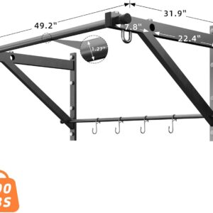 Wall Mounted Pull Up Bar, Strength Training Chin Up Bar with Hooks, Adjustable Depth Pull-up Bar with 500LBS Weight Capacity, Heavy Duty Gym Home Training
