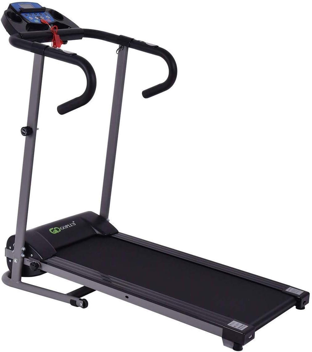 Goplus 1100W Folding Treadmill Electric Motorized Power Fitness Running Machine with LED Display and IPAD Support Perfect for Home Use(Black)
