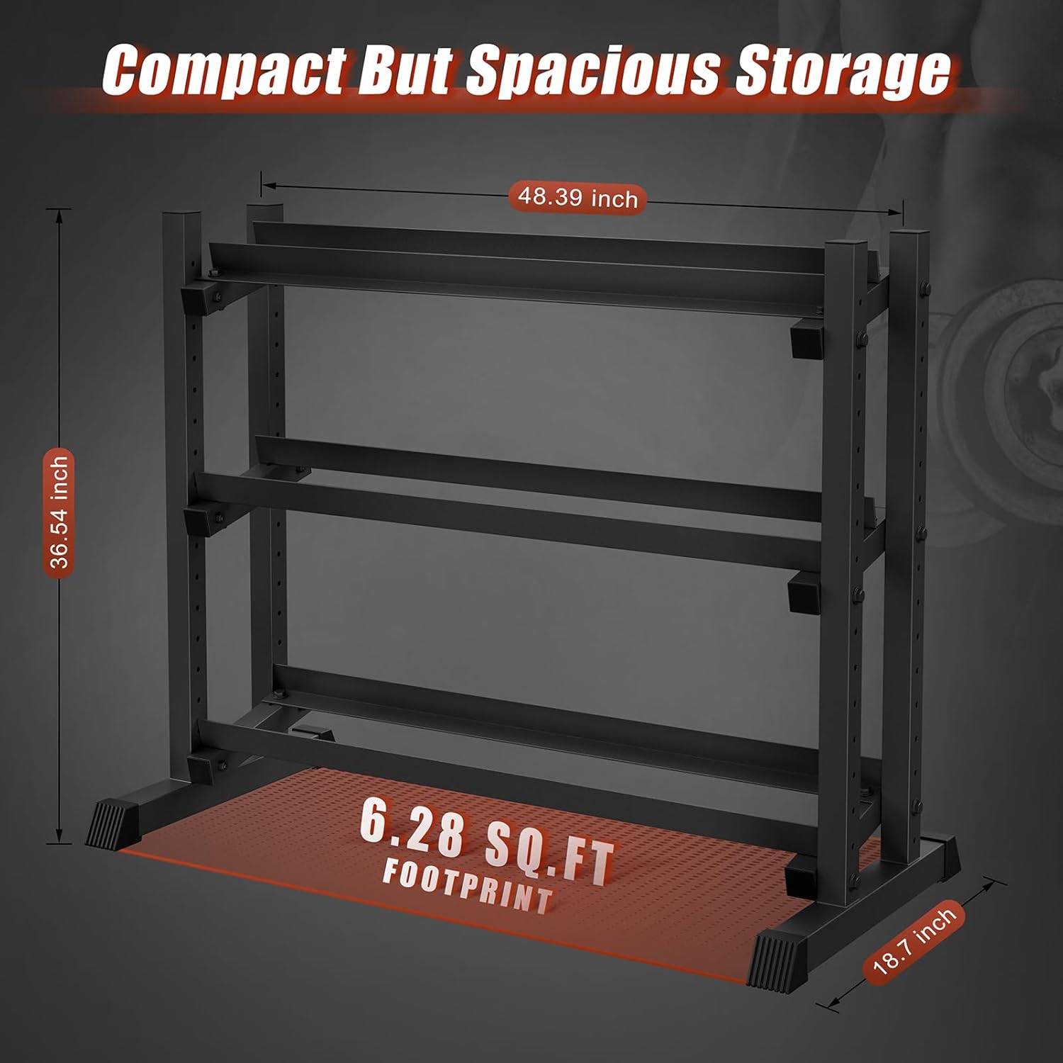 3-Tier Dumbbell Rack Stand Only, 1200LB Capacity Jusgym Adjustable Weight Rack for Home Gym, Heavy-Duty Weight Stand for Dumbbells Kettlebells - Image 6