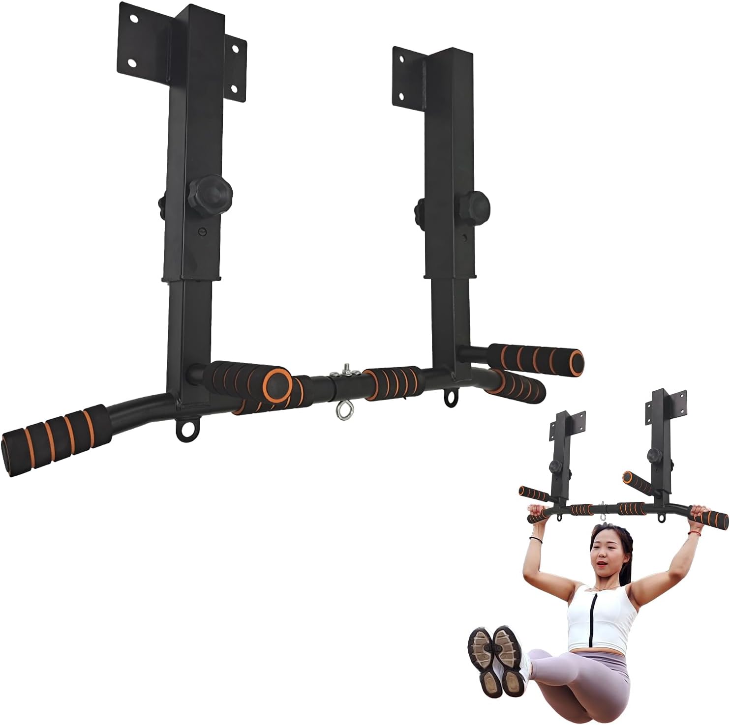 ptlsy Wall Mounted Pull Up Bar Multifunctional with Multi-grip Chin Up Bar Heavy Duty Dip Station for Home Gym Indoor Workout, Fitness Equipment, Dip Stand Supports to 440 Lbs
