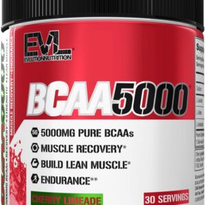 Evlution EVL BCAAs Amino Acids Powder – BCAA Powder Post Workout Recovery Drink and Stim Free Pre Workout Energy – 5g Branched Chain Amino Acids Supplement for Men – Cherry Limeade