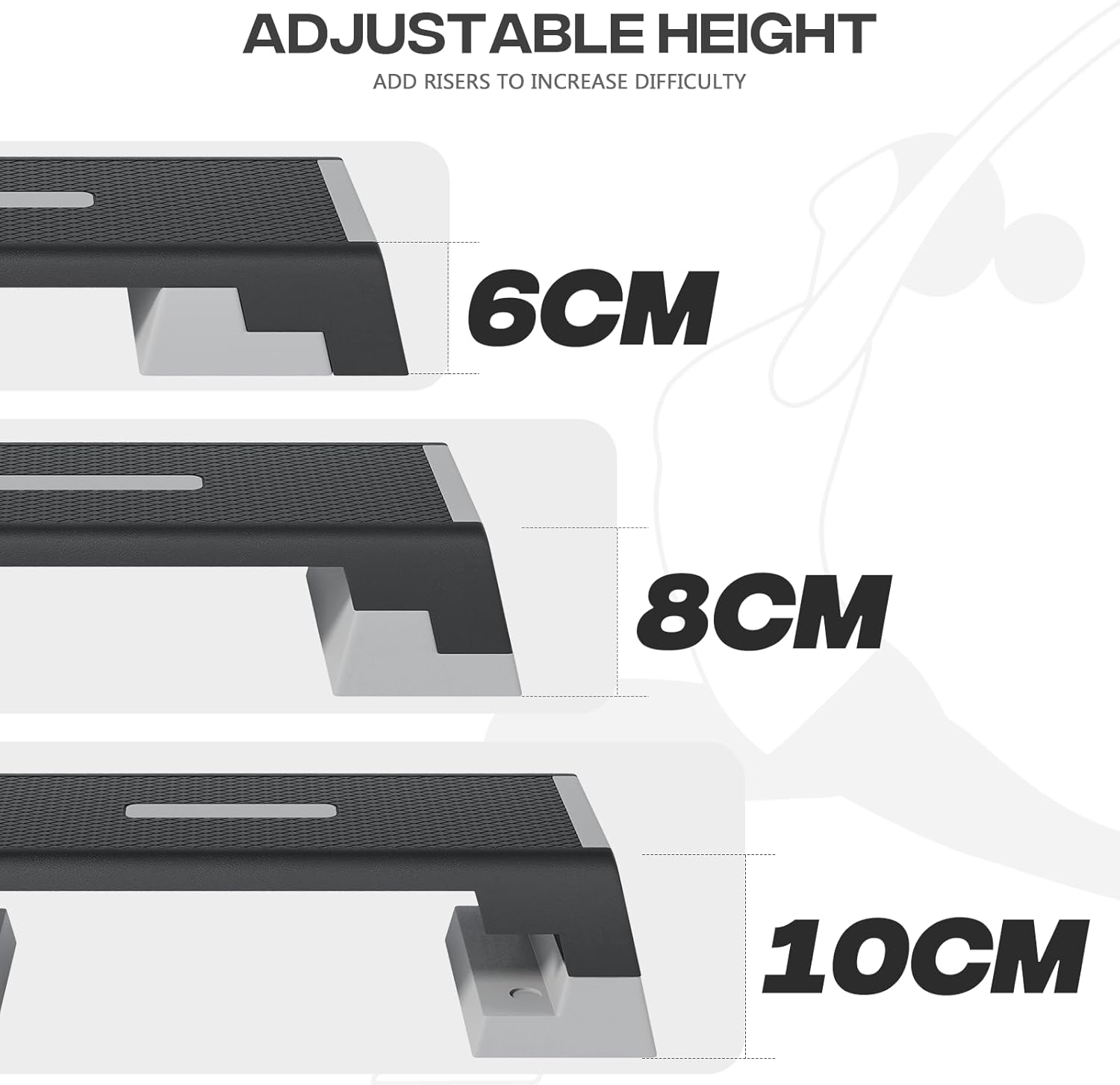 36" Aerobic Exercise Step Platform, Step Up Exercise Platform with 6" 8" 10" Adjustable Risers, Stair Stepper Workout Stepper for Home Gym Strength Training Fitness Equipment, Pink - Image 9