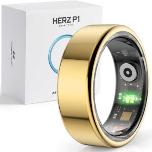 Herz P1 Smart Ring for Women & Men – 24/7 Health Metrics Fitness Ring, Tracks 20+ Biometrics, 6 Day Battery, Waterproof, iOS Android Compatible, Free APP, No Subscription (Gold, 10, Gold)