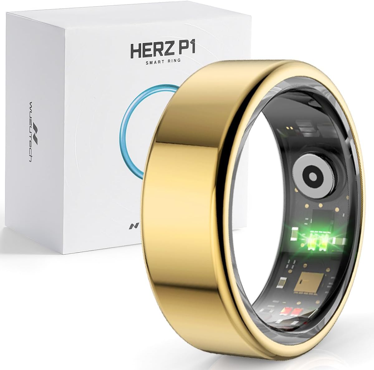 Herz P1 Smart Ring for Women & Men - 24/7 Health Metrics Fitness Ring, Tracks 20+ Biometrics, 6 Day Battery, Waterproof, iOS Android Compatible, Free APP, No Subscription (Gold, 10, Gold)