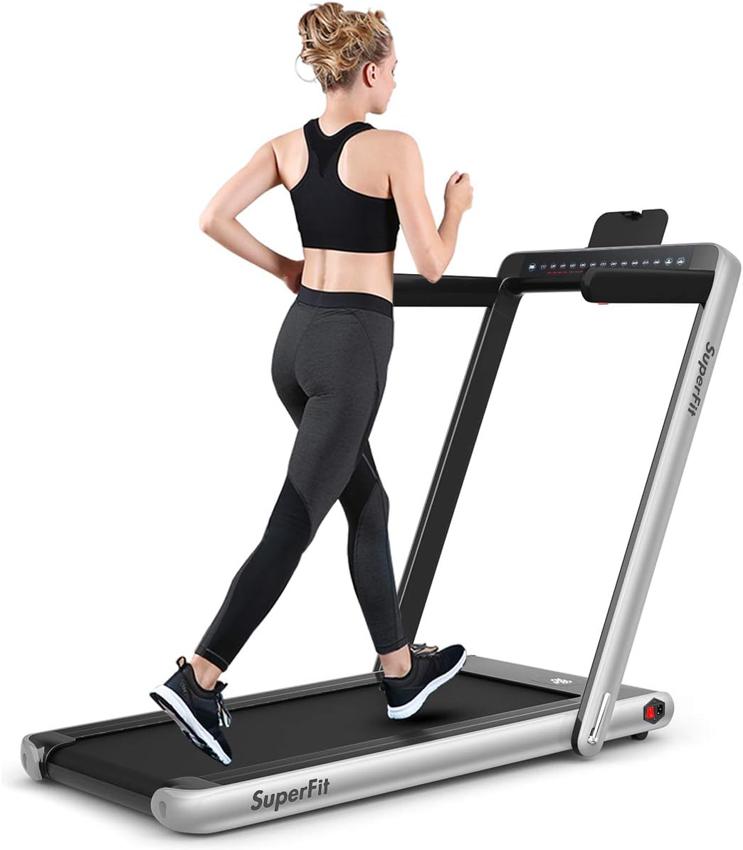 GYMAX Walking Pad, 2.25HP Dual Display Foldable Treadmill for Home with Remote/Smart App Control, Portable Compact Treadmill for Office Under Desk, Folding Running Machine for Small Spaces