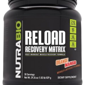 NutraBio Reload – Powerful Muscular Recovery Formula – Post-Workout Supplement – 3G Creatine – 8G BCAAs – 5G Glutamine – 30 Servings, Orange Mango