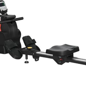 GOWE Water Rowing Machine, Foldable Rower Machine with Adjustable Resistance, Wheels, LCD Monitor and Tablet Holder for Home Cardio Training, Red