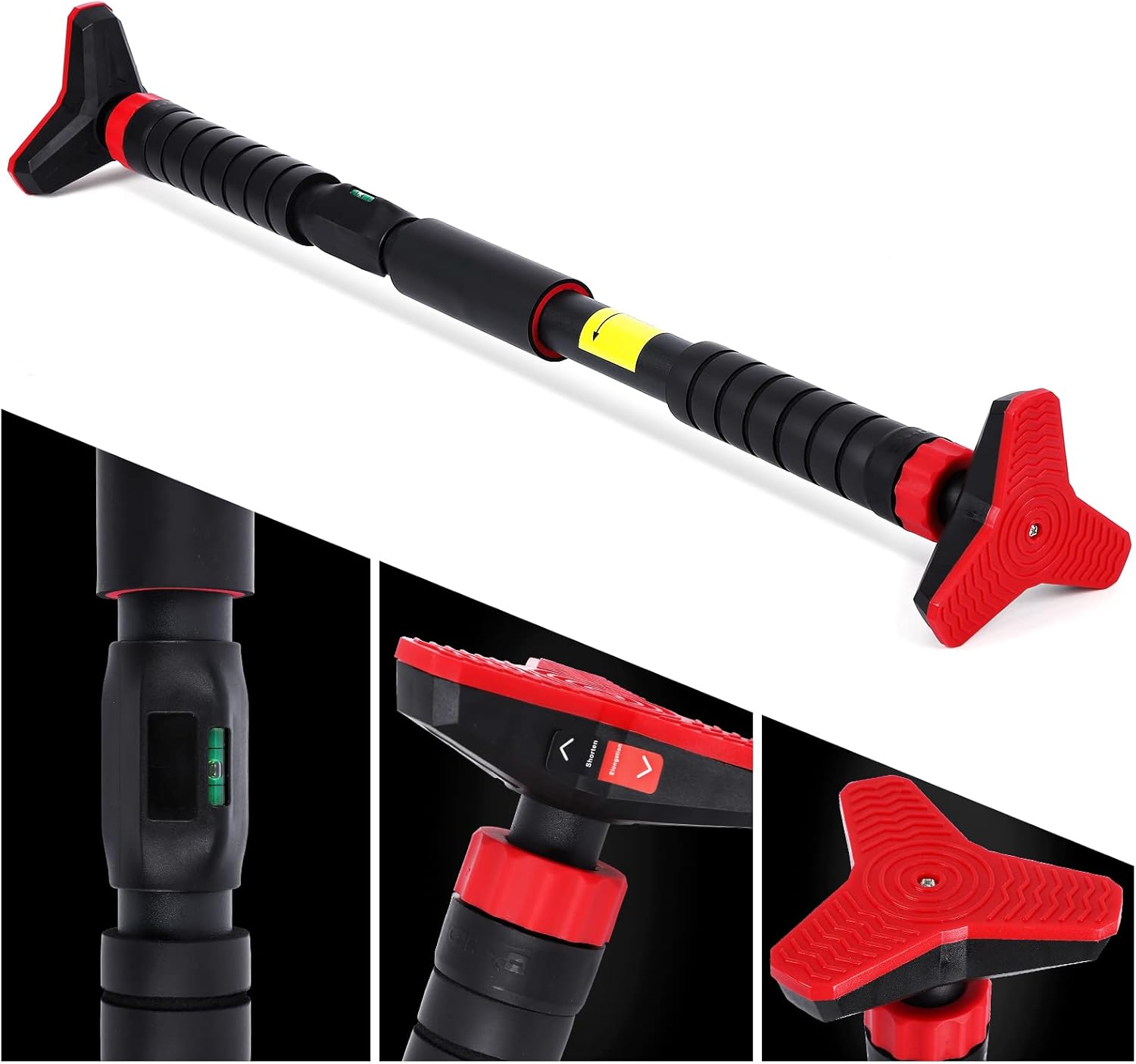 Pull up Bar for Doorway - 27''- 42'' Width Adjustable Indoor Chin Up Bar with Level Meter, Portable Exercise Equipment for Home Gym Upper Body Workout, Max Load 440 LBS, Black Red - Image 4
