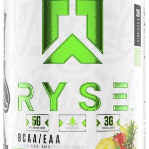 RYSE BCAA EAA Powder – Strawberry Pineapple – 5g Branched Chain Amino Acids, 3g Essential Aminos, Sugar-Free Electrolytes for Pre & Post Workout Muscle Recovery, Hydration and Strength – 30 Servings