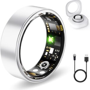 Smart Rings for Women Men, Fitness Ring with Heart Rate, Blood Oxygen, HRV, Pressure, Sleep Tracker, Step Tracker, No Subscription Fee, IP68 Waterproof Smart Ring for iPhone & Android (Silver 8#)
