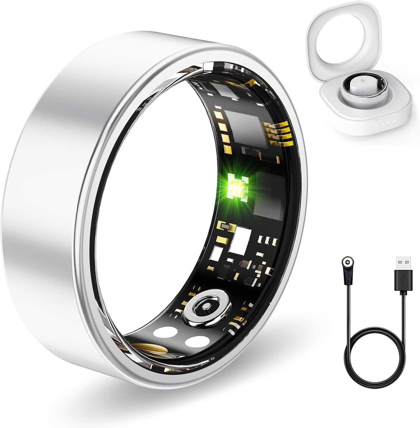 Smart Rings for Women Men, Fitness Ring with Heart Rate, Blood Oxygen, HRV, Pressure, Sleep Tracker, Step Tracker, No Subscription Fee, IP68 Waterproof Smart Ring for iPhone & Android (Silver 8#)