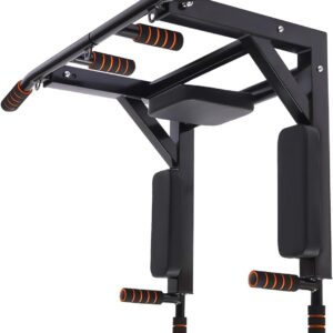 Wall Mounted Pull Up Bar Chin Multifunctional Chin Up Bar Heavy Duty Dip Station Power Tower Set Training Equipment Fitness Dip Stand for Indoor Home Gym Workout, Supports to 440 Lbs