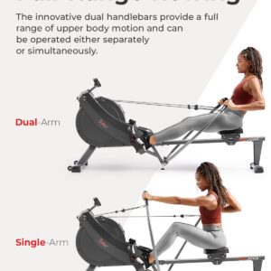 Sunny Health & Fitness Compact Full-Motion Rowing Machine w/Adjustable Resistance, Low-Impact Full-Body Workout Rower w/Long Slide Rail, Space-Saving Design, Optional Free SunnyFit App Connection