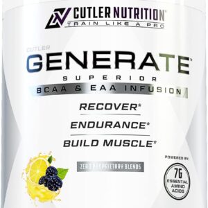 Generate EAA and BCAA Powder: Best Post Workout Recovery Drink and Branched Chain Amino Acids Supplement with Essential Amino Acids, 5g BCAAs, 2g EAAs | BlackBerry Lemonade, 30 Servings