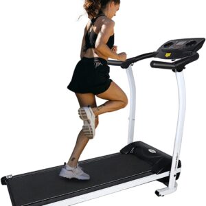 YSSOA High Performance Folding Treadmill, Workout Running Machine with LCD Display and Phone Slot, Compact Treadmill for Fitness Gym Exercise, White and Black.