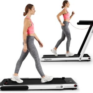 Goplus 2 in 1 Folding Treadmill, 2.25HP Superfit Under Desk Electric Treadmill, Installation-Free with Remote Control, APP Control and LED Display, Walking Jogging for Home Office