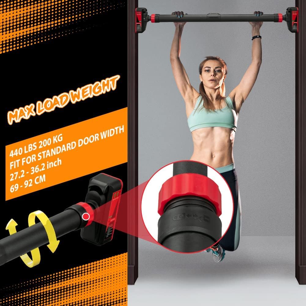 Pull Up Bar for Doorway, Strength Training Chin Up Bar with Level Meter and Adjustable Width No Screw Installation - Image 2