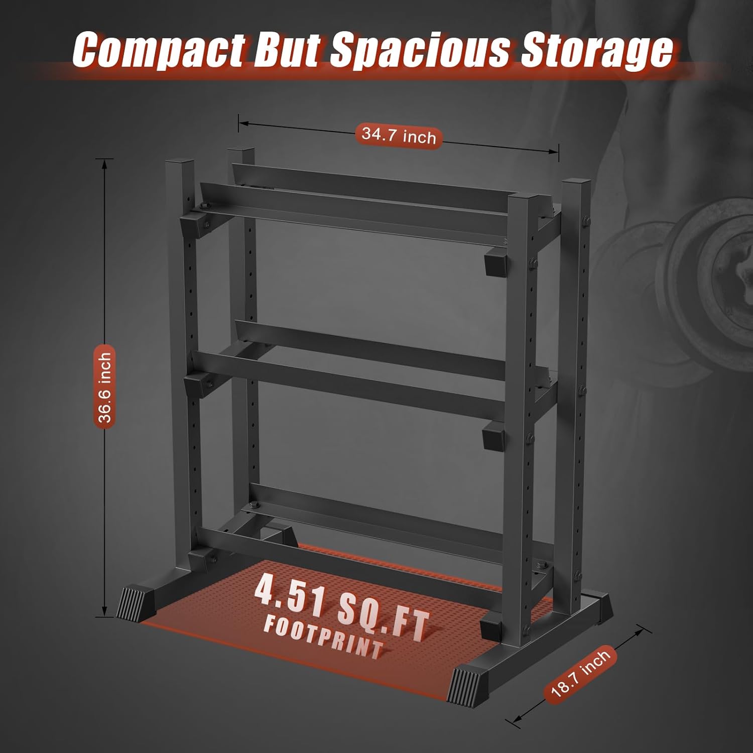 3-Tier Dumbbell Rack, 1100LB Capacity Adjustable Weight Rack for Home Gym, Heavy-Duty Weight Stand for Dumbbells Kettlebells & Weight Plates(Rack Only) - Image 6