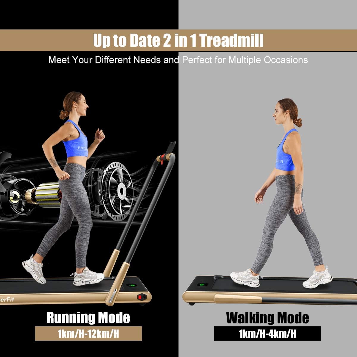 Goplus 2 in 1 Folding Treadmill, 2.25HP Under Desk Electric Superfit Treadmill, Installation-Free with APP Control, Remote Control, Bluetooth Speaker, LED Display, Walking for Home - Image 2