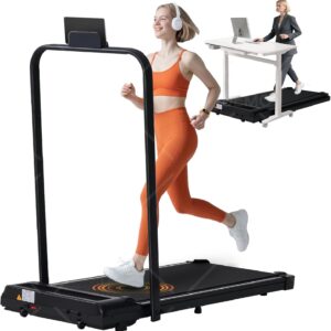 Portable Compact Treadmill with Handles for Home Small Spaces, Foldable Folding Walking Pad Treadmill with Handle Bar, 3.0HP Electric Walking Pads Treadmills Home with 320LB Capacity, LED Display